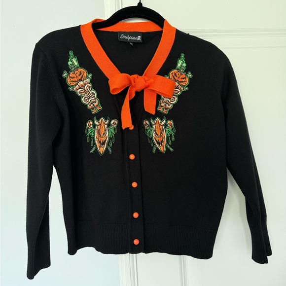 Sourpuss Halloween Pinup Tiki Cardigan Hallow-Tiki Cardigan Medium - Picture 4 of 5